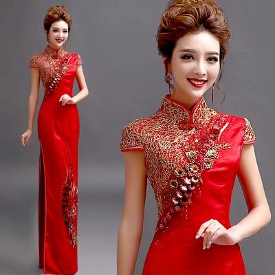 Chinese red short-sleeved dress